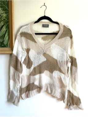 Wooden Ships Mohair Wool Neutral Camo Knit Sweater Womens Small Medium Tan Cream